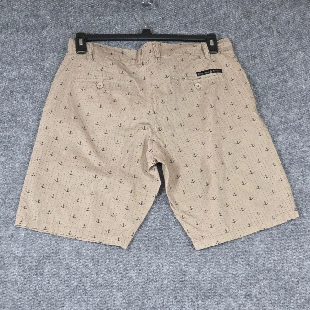 Beverly Hills Polo Club Mens‎ 34 Shorts Khaki Anchor Print Flat Front Cotton